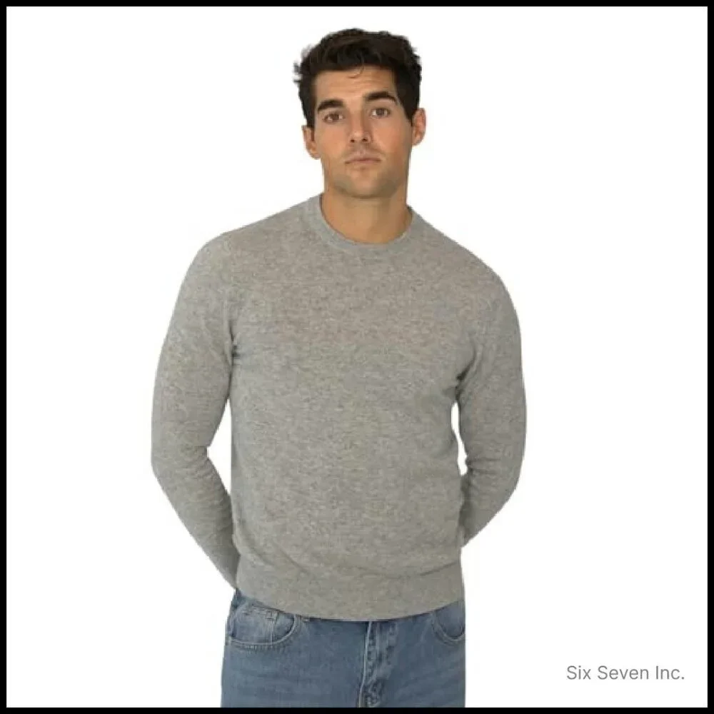 Men's Cashmere Crew Neck Sweater Classic Elegant Lightweight Luxury Pullover